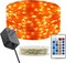 Dimmable 33 Ft Orange Fairy String Lights – 100 LED Silver Wire with Remote (Orange)